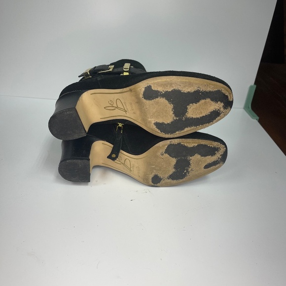 Women’s Suede Joan & David Black Booties with Gold Buckle Size 5.5 - Picture 8 of 9
